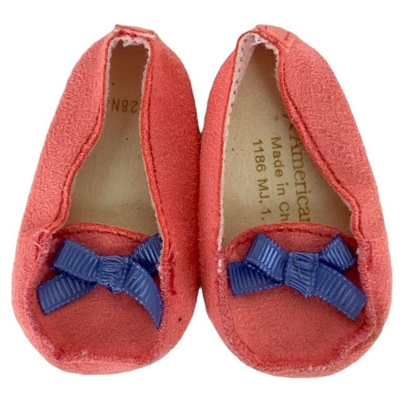 American Girl Smore Fun Orange Doll Slippers With Blue Bow For 18-Inch Dolls - Picture 5 of 7